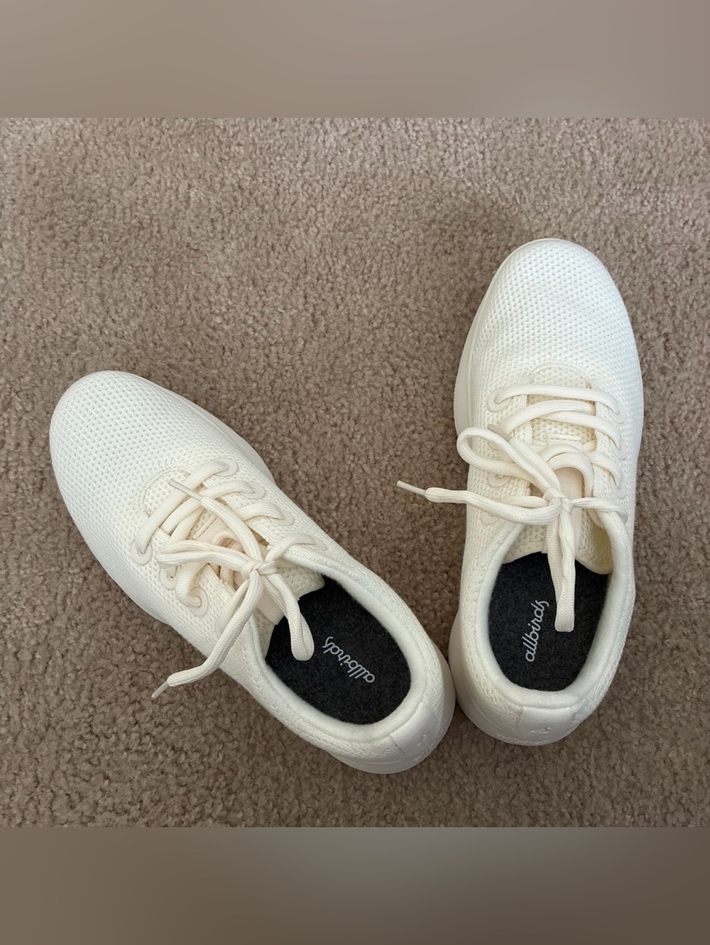 Allbirds Men’s Cream Knit Lace-Up Sneakers. Size 9.5